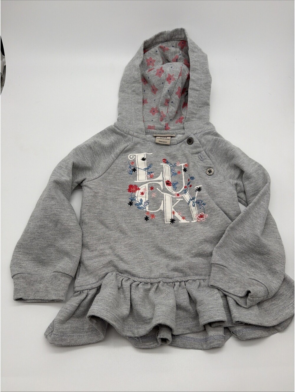 Lucky Brand Baby Girl 24m Gray Floral Embroidered Hoodie